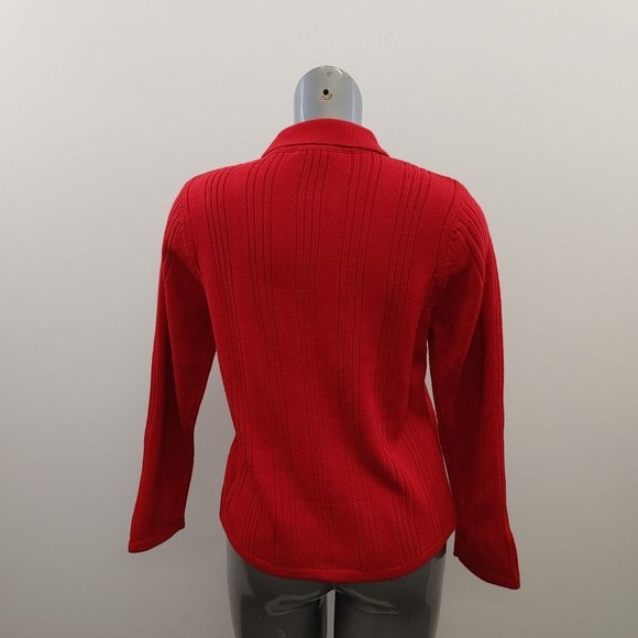 Alia Petite Women's Full Zip Ribbed Cardigan Sweater Size PS/P Red Long Sleeve C - Picture 3 of 3